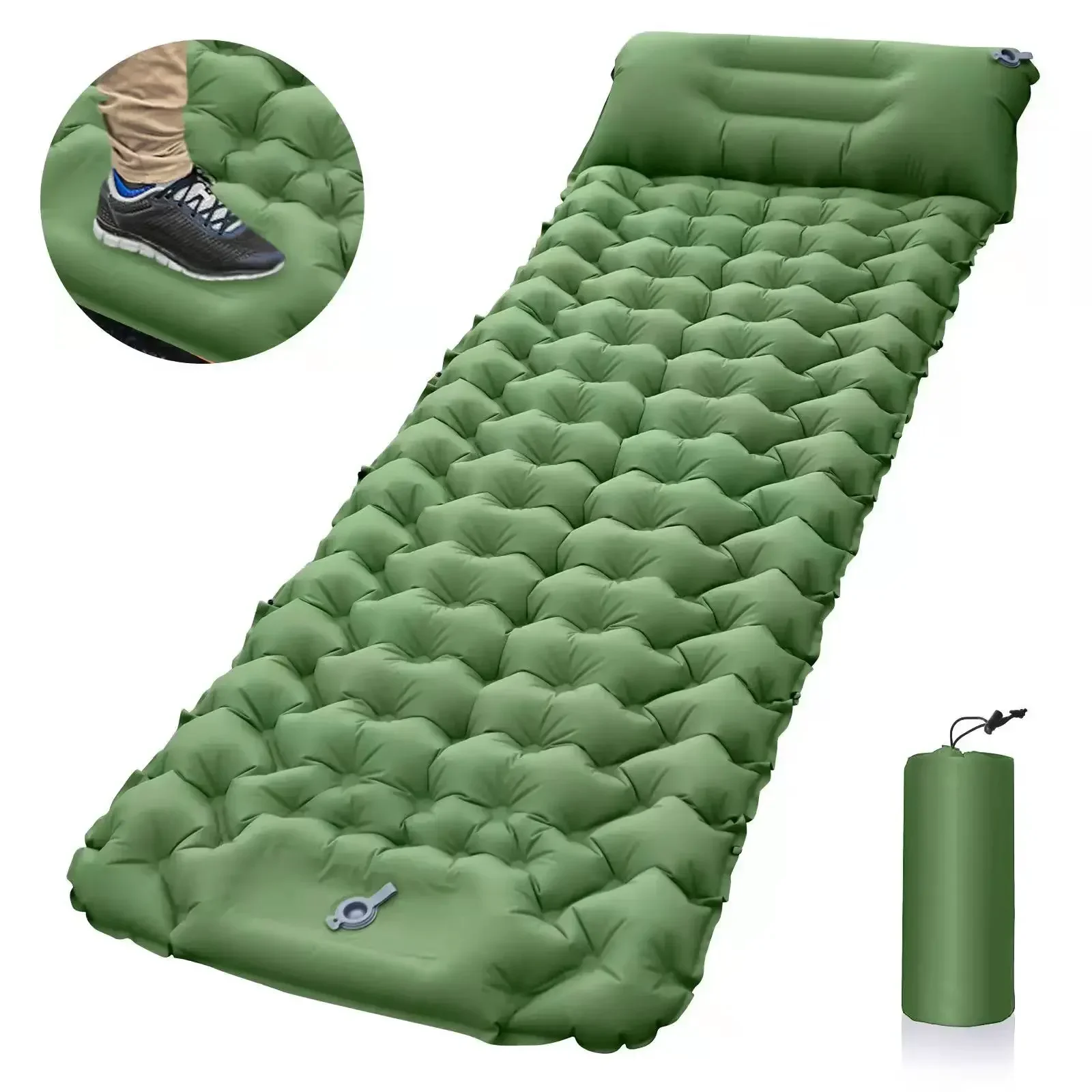 Coussin de couchage d'extérieur, matelas gonflable de Camping avec oreillers, tapis de voyage, lit pliant, coussin d'air ultraléger, randonnée Trekking: green