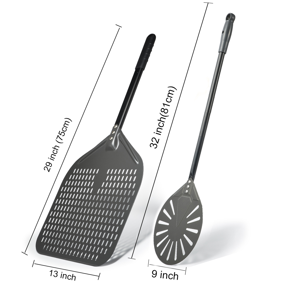 SHANGPEIXUAN 12" Hard Anodized Pizza Peel with Pizza Turning Shovel Set Perforated Rectangle Aluminum Pizza Peel Silicone Handle: Pink
