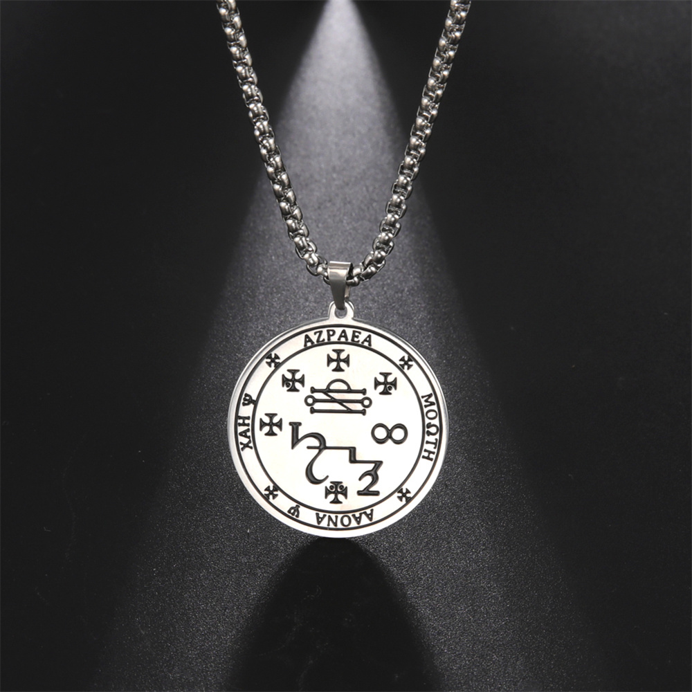 EUEAVAN-collar con colgante redondo, Arcángel Azrael, sello Solomon, Ángel de la muerte, Kabbalah, cadena de amuleto de Color plateado, joyería de