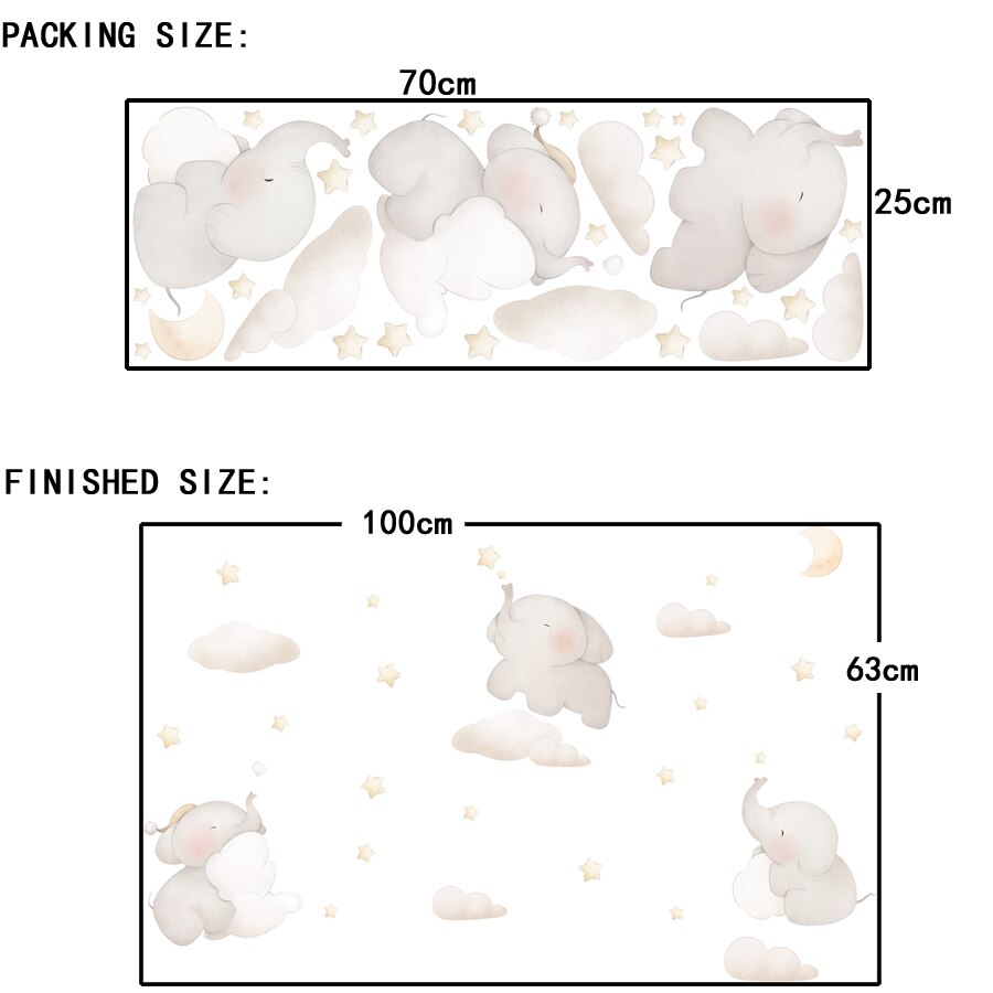 Karikatur Sterne Wolke Zauberstab Aufkleber Elefant Ebene Aufkleber Baby freundlicher Zimmer Dekoration nordisch Stil Kindergarten Vinyl Zauberstab Abziehbilder: Default Title