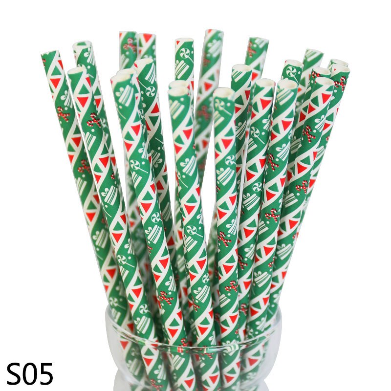 25 stuks/partij kerstversiering sneeuwvlok papieren rietjes diy kerst bruiloft verjaardag feest decoratie wegwerp drinkrietjes: S05