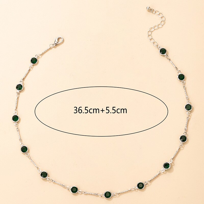 24K Vergulde Groene Strass Ketting Voor Vrouwen Single Layer Sleutelbeen Keten Hanger Verjaardag Bestie Kerstcadeaus