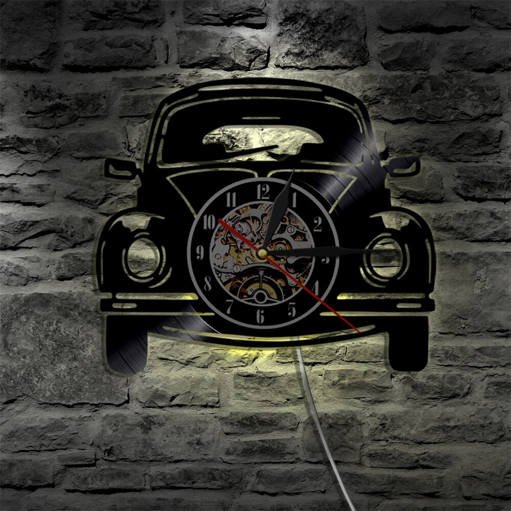 12 "voiture Vintage vinyle Record horloge murale voiture voiture lumière LED moderne décoration de la maison pour les amoureux de voiture