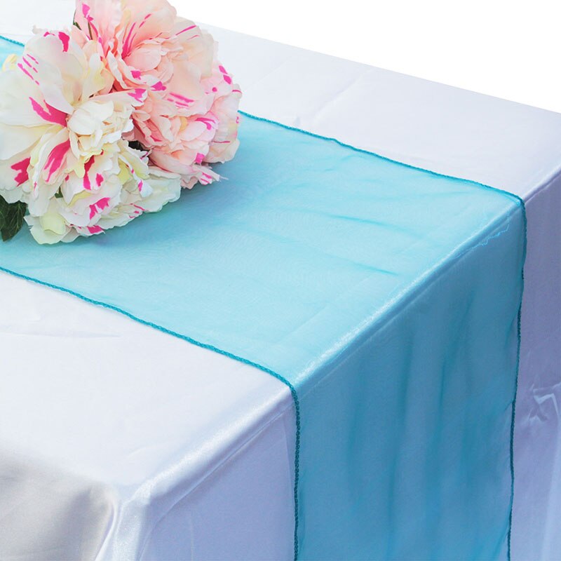 Organza Tisch Läufer Tischdecke Abdeckung Weiche schier Stoff Stuhl BöGen Beute Hochzeit 30*275CM Weihnachten Party Bankett tisch Dekor: blaugrün Blau