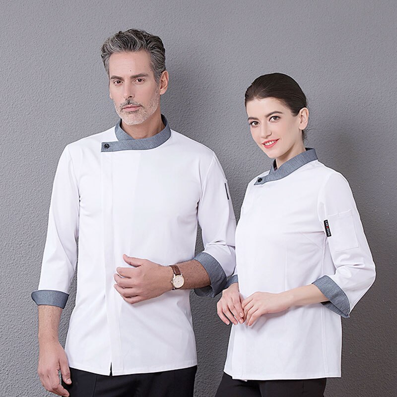 WELIVENICE Chef Uniformen Mannen Vrouwen Restaurant Hotel BBQ Eten Diensten Koken Kleding Wit Grijs Blauw: WHITE / 4XL