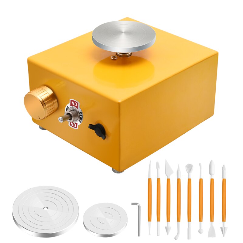 Rueda giratoria pequeña para cerámica, rueda eléctrica para máquina de alfarería, herramientas para arcilla con bandeja para trabajo de cerámica, enchufe de Reino Unido, EE. UU. Y UE