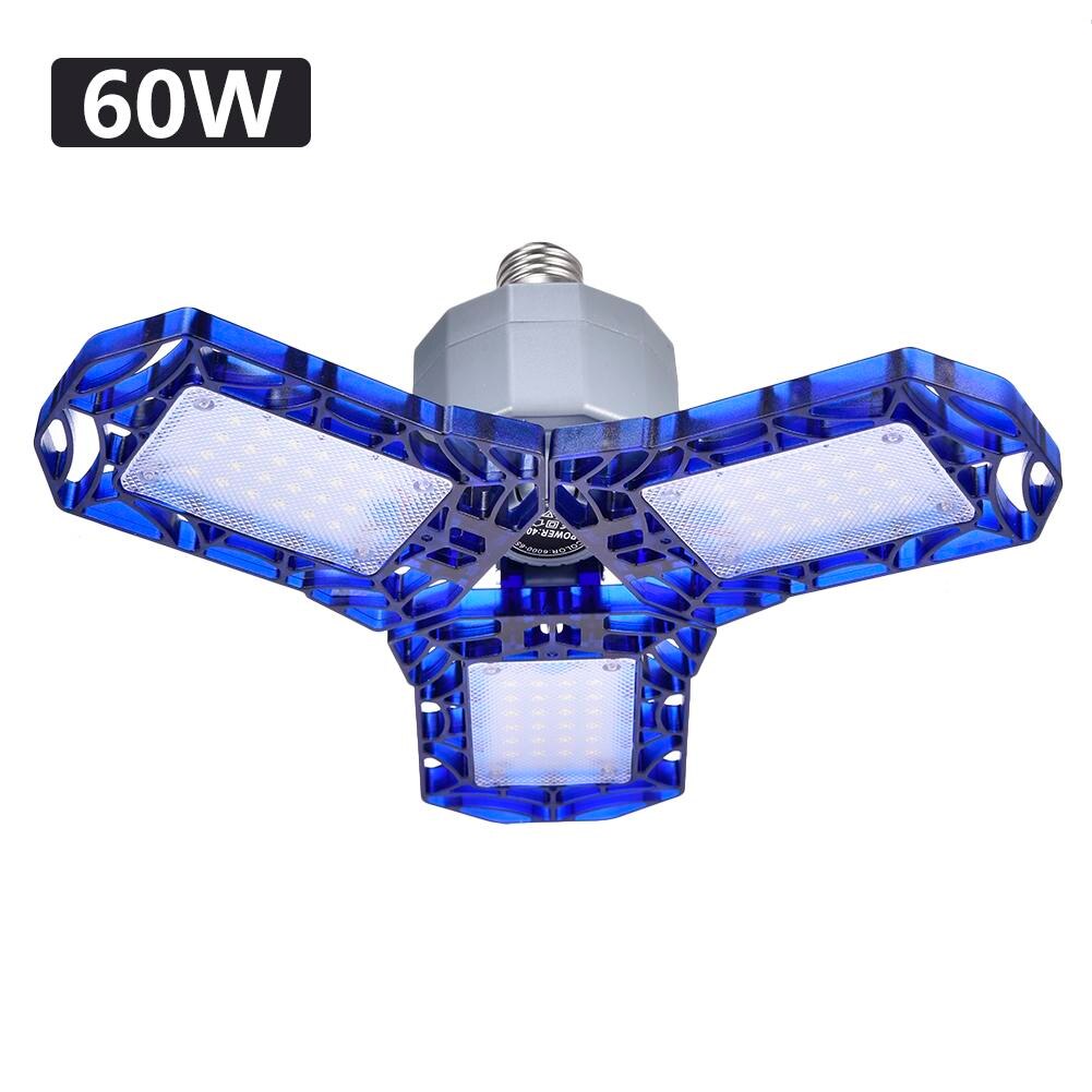 60w/6000lm ledet garasjelys deformerbar trebladet sammenleggbar lampe vanntett lampe til gymsaler stadier pilsner 110v 220v e27: Blå 60w