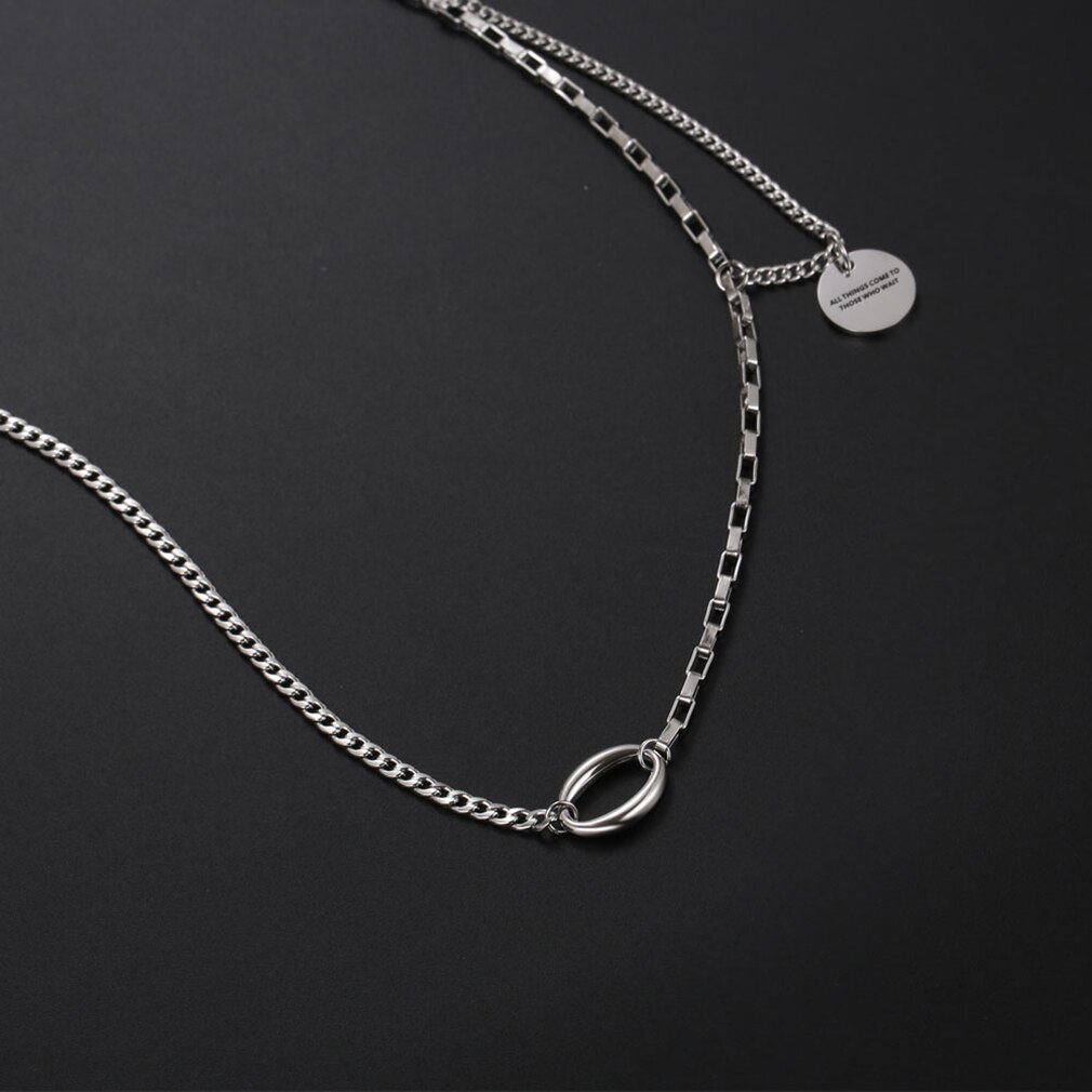 Jhjt stainless steel link chain coin pendant necklaces for women men punk hip hop necklace jewelry female