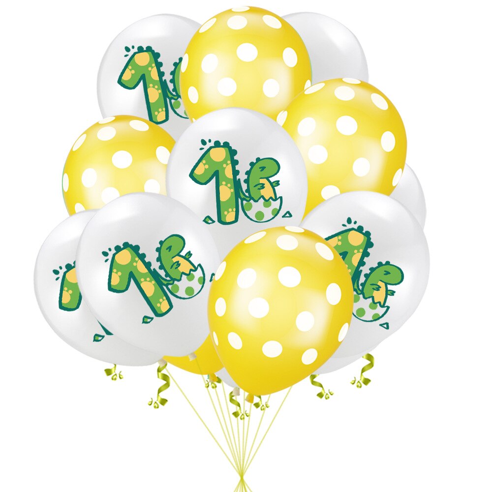 Globos de dinosaurio de dibujos animados 1st decoración de de cumpleaños dinosaurio de la edad del bebé globos bandera Banner Animal suministros: 10pcs  SET NO 2