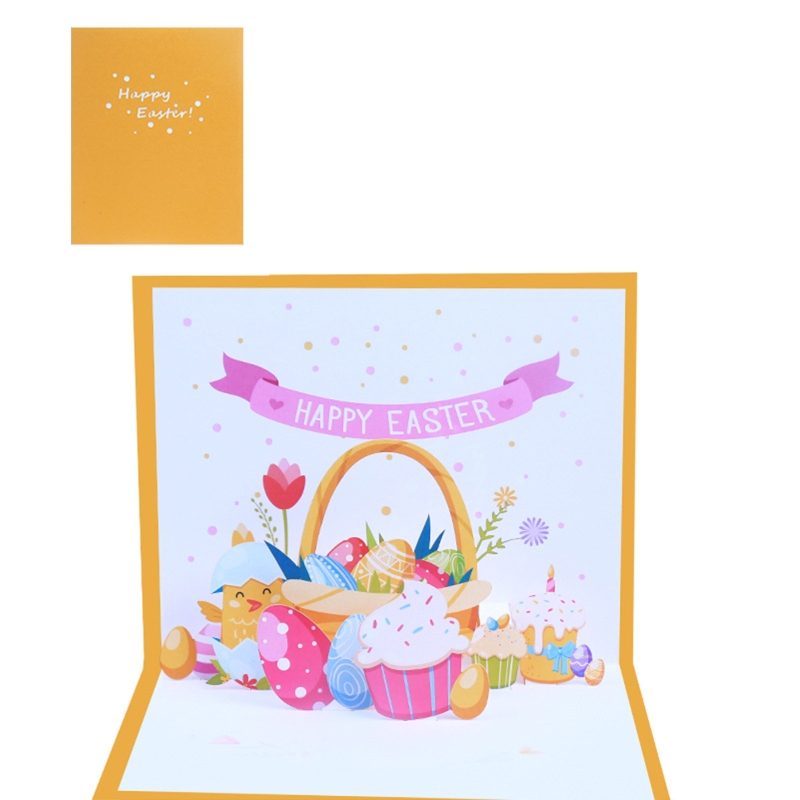 3D Pop Up Card with Envelope Easter Greeting Card Easter Flower Basket Postcards: Gold