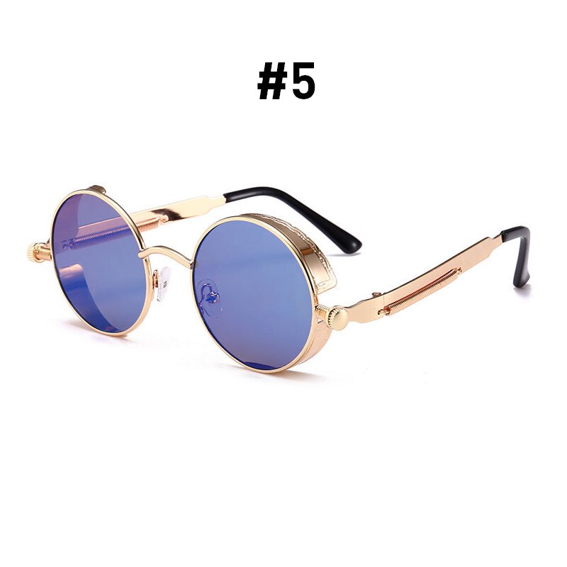 VIVIBEE Vintage Steampunk Red Sunglasses Men Round Punk Alloy Metal Retro Sun Glasses Women Goggles Gothic Style Shades: PURPLE