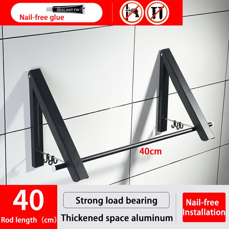 Wall Clothing Hanger Outdoor Folding Drying Rack Telescopic Rack For Clothes Horse Clothesline Balcony Hook Rail Clothes Rods: Nailless Black 40cm