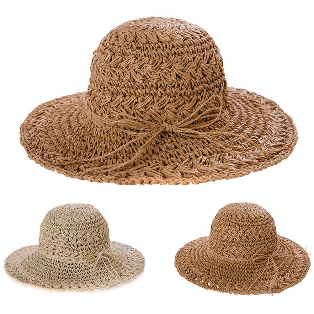 Zomerzonnehoeden voor dames, opvouwbaar, gehaakt, gebreide strohoed, grote rand, zonnehoed, strandmuts