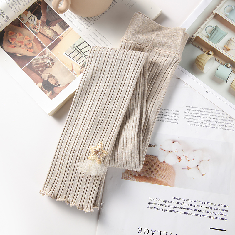 Kinderen Ster Rok Houten Oor Leggings Negen Punt Broek Studenten Lente En Herfst Kinderen Katoen Gebreide Katoenen panty: oatmeal / 2XL