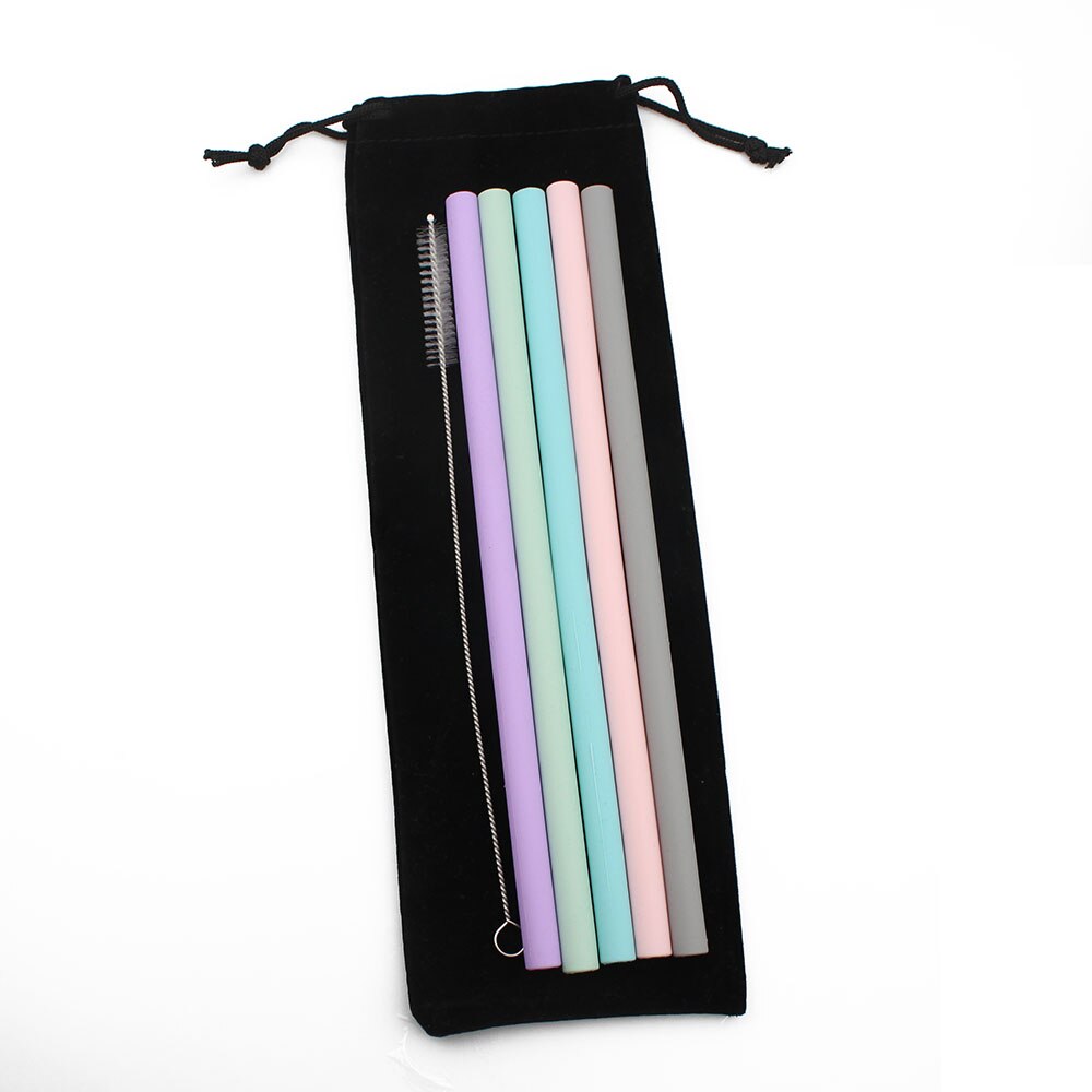 Reusable Silicone Drinking Straws Set, Extra Long Flexible Straws with Cleaning Brushes for 20 oz Tumbler Bar Party Straws: Straight