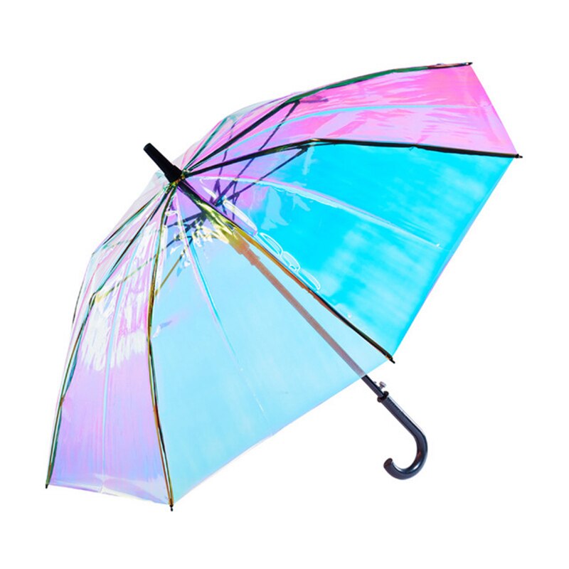 Ins Meisjes Rainbow Lange Steel Paraplu Regen Vrouwen Kleurrijke Transparante Paraplu Dames Regen Paraplu Regenschirm SY190