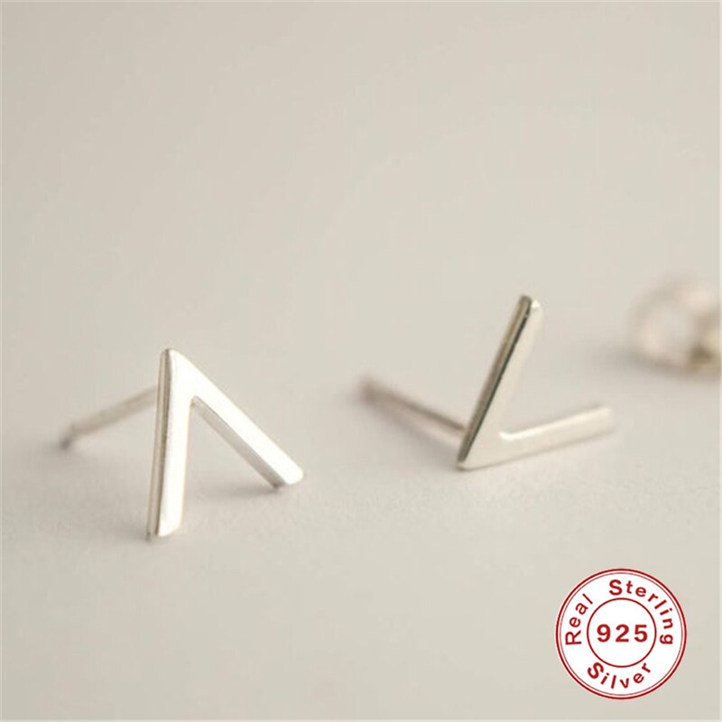 ROXI Simple Letter V Shape Stud Earrings for Women Jewelry Korean Earring 100% 925 Sterling Silver Earrings Wedding: Default Title