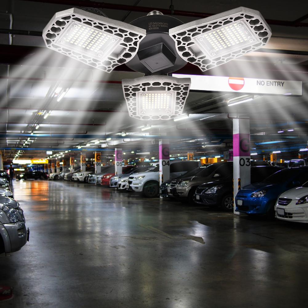 100W LED Garage Light Deformable Ceiling Light Ip65 E27 High Bay Light Super Bright Industrial Lamp For Workshop 100V-277v