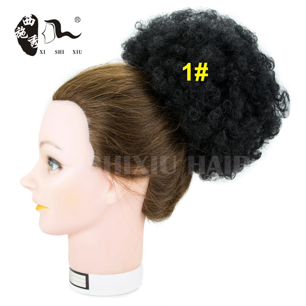 Corto Afro Puff moño de pelo sintético Chignon Hairpiece para mujeres negras cordón Cola de Caballo rizado Updo Clip extensiones de cabello: # 1