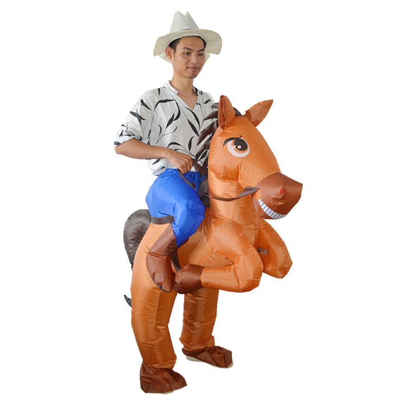 Opblaasbare Cowboy Kostuum Paardrijden Fancy Dress Volwassen Kid Party Cosplay Pak