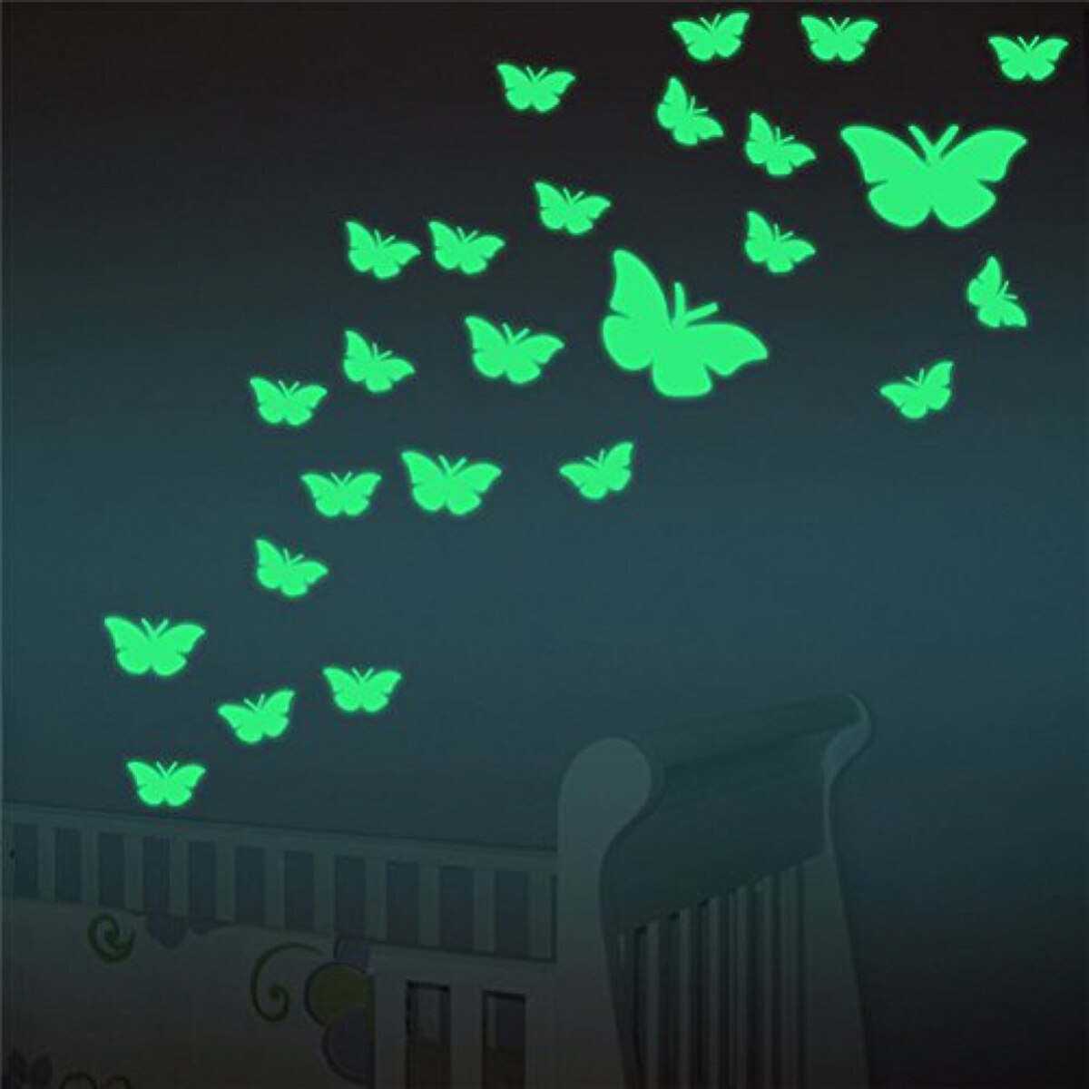 12 stk / sæt glød i mørke klistermærker smuk sommerfugl lysende aftagelig klæbende vægoverføringsbilleder til loft soveværelse indretning