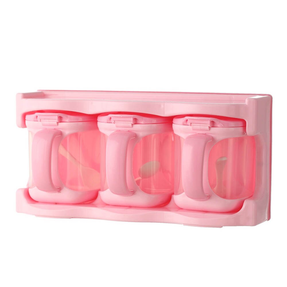Boîte d'assaisonnement avec cuillères, récipients de cuisine, condiments, pots à épices en plastique, distributeur pour sel sucre Cruet NW: Pink three grids