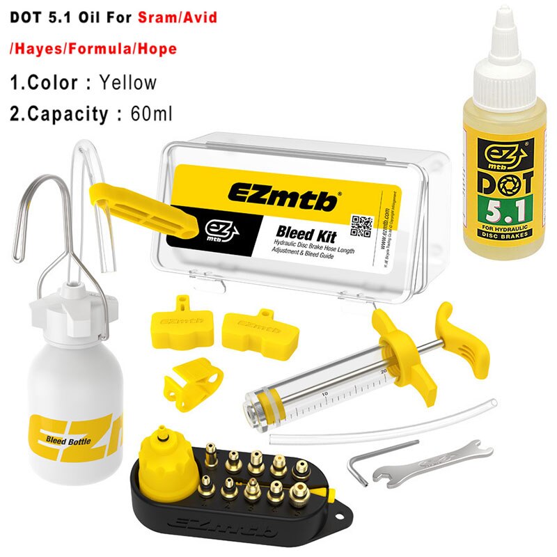 EZMTB Metal Joint Bleed Kit Bike Hydraulic Disc Brake Tool Mineral Oil For shimano/magura/sram/avid/tektro/hayes/giant/formula: Yellow Set