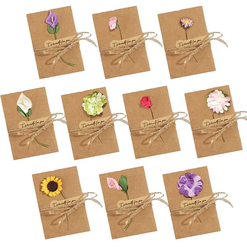 Wenskaarten 10 Stuks Verjaardagskaarten Set Retro Kraft Papier Lege Enveloppen Gedroogde Bloemen Versieren