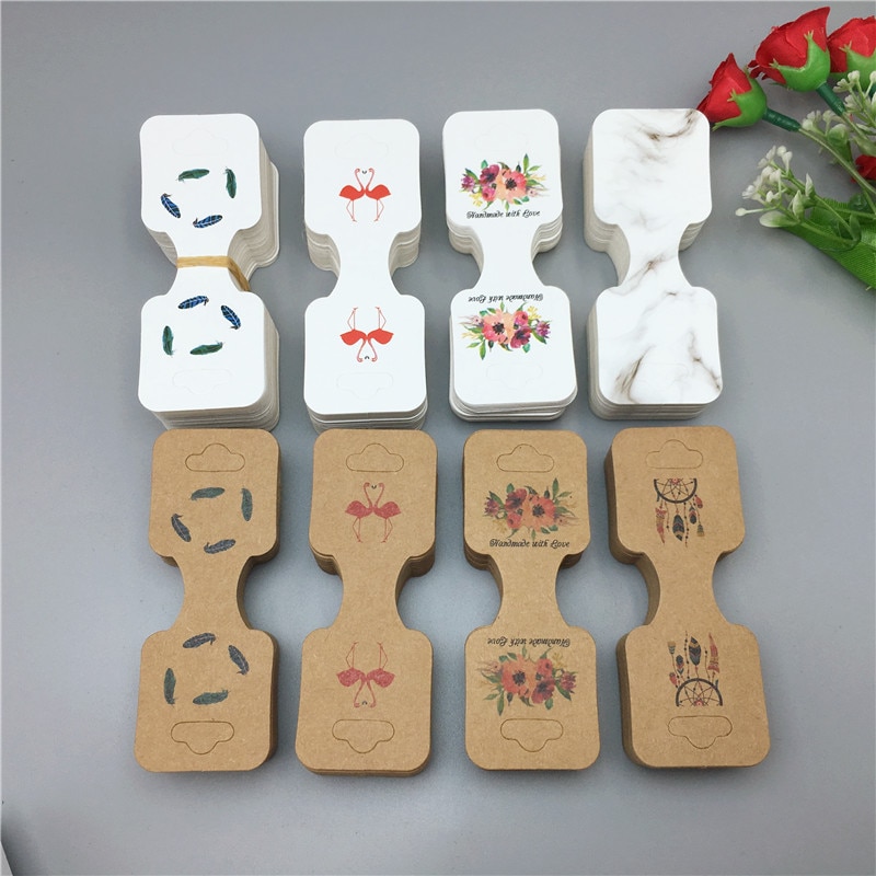 50Pcs/Lot Necklace Holder Jewelry Display Packaging Kraft Paper Fixed Multiple Patterns Printing Bracelet Jewelry Cards