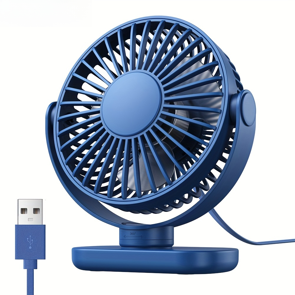 USB-bureauventilator Borstelloze motor Sterke luchtstroom Stijlvol Draagbare koelstructuur Miniventilator Geschikt voor slaapkamers en kantoren: Deep Blue