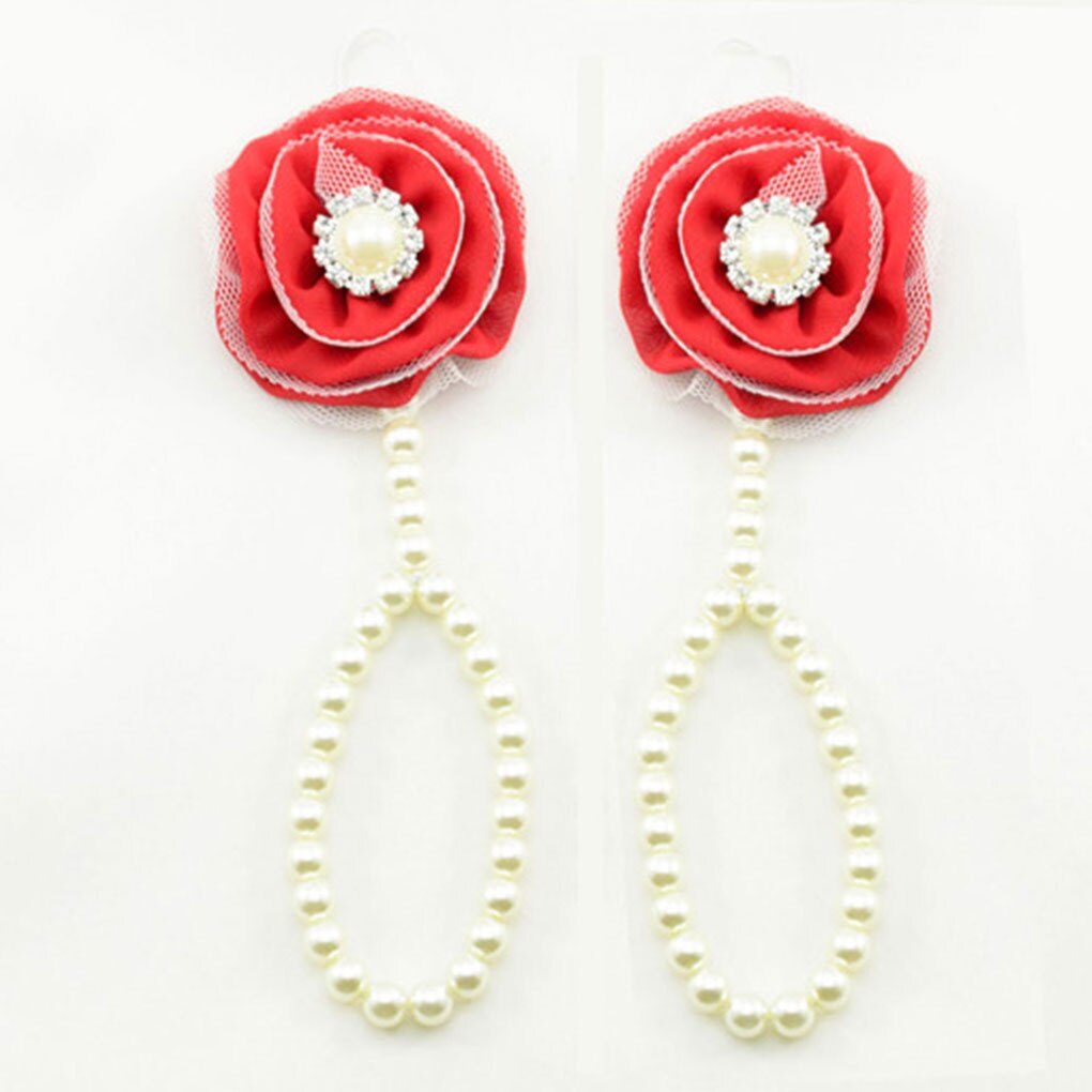 Infantile simulé-perle pieds nus bracelets de cheville bébé enfant en bas âge chaîne de pied en mousseline de soie fleur plage sandales: 1