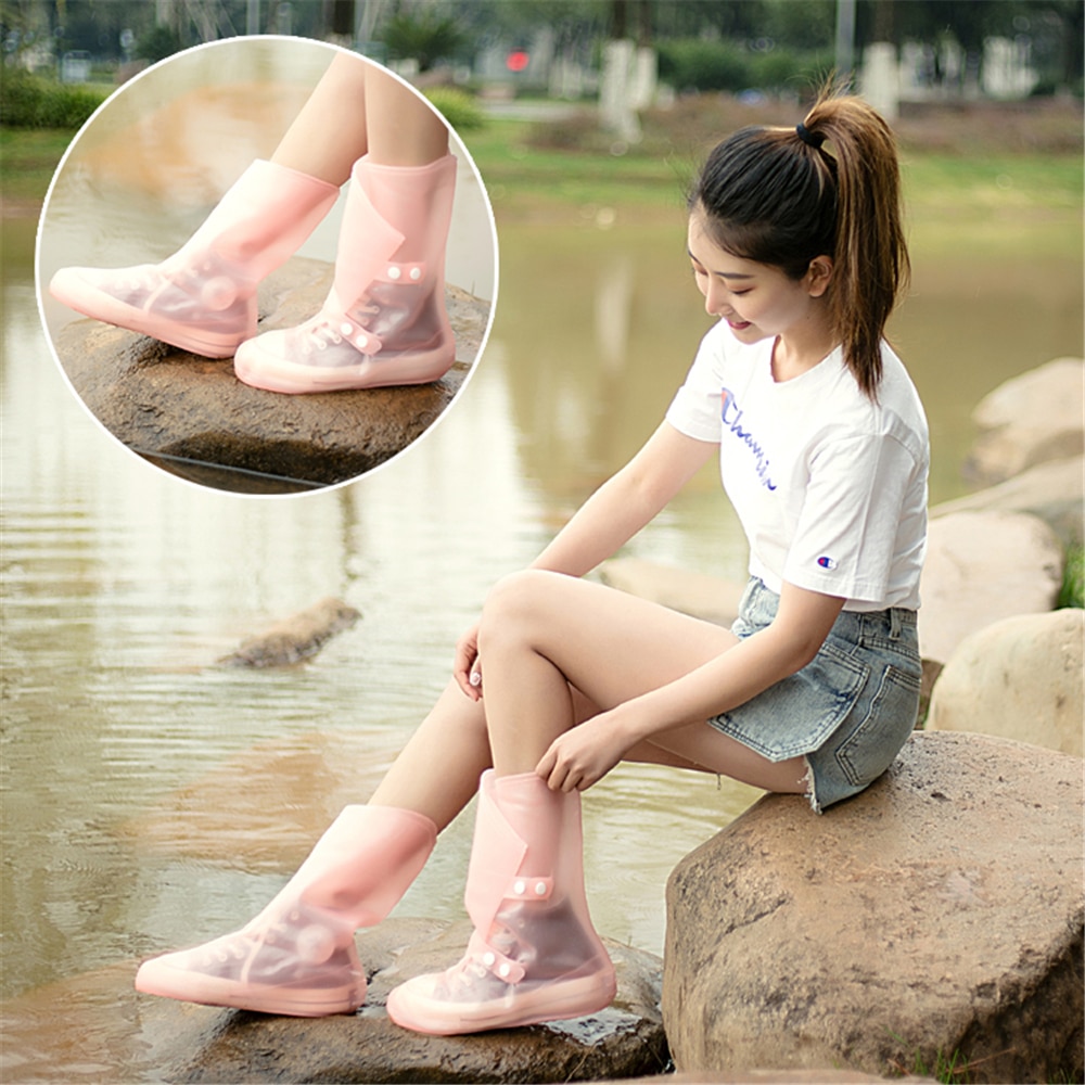 Waterproof PVC Rain Shoes Cover Anti-slip Outdoor Bicycle Fold-able Reusable Silicone Rubber Rain Boots