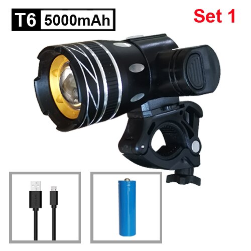 NEWBOLER 800LM Taschenlampe Für Fahrrad T6 Zoom LED Scheinwerfer USB Ladung Fahrrad Front Licht Set Wasserdicht Rücklicht Bike Accessorys: 5000mAh Set 1
