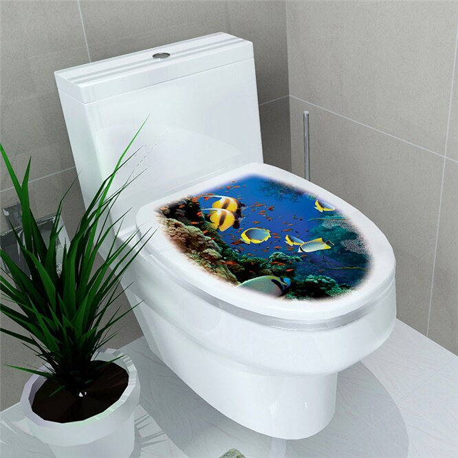 Vandtæt 3d toilet sæde væg klistermærke kunst havfisk wc piedestal pan dækning mærkater aftageligt badeværelse mærkater hjem indretning: G