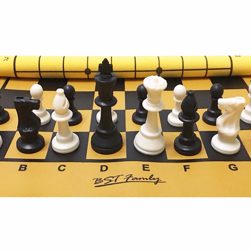 Chess Set King Height 95mm Chess Game PU Leather Fiber Chessboard Light Chessman International Chess BSTFAMLY I104