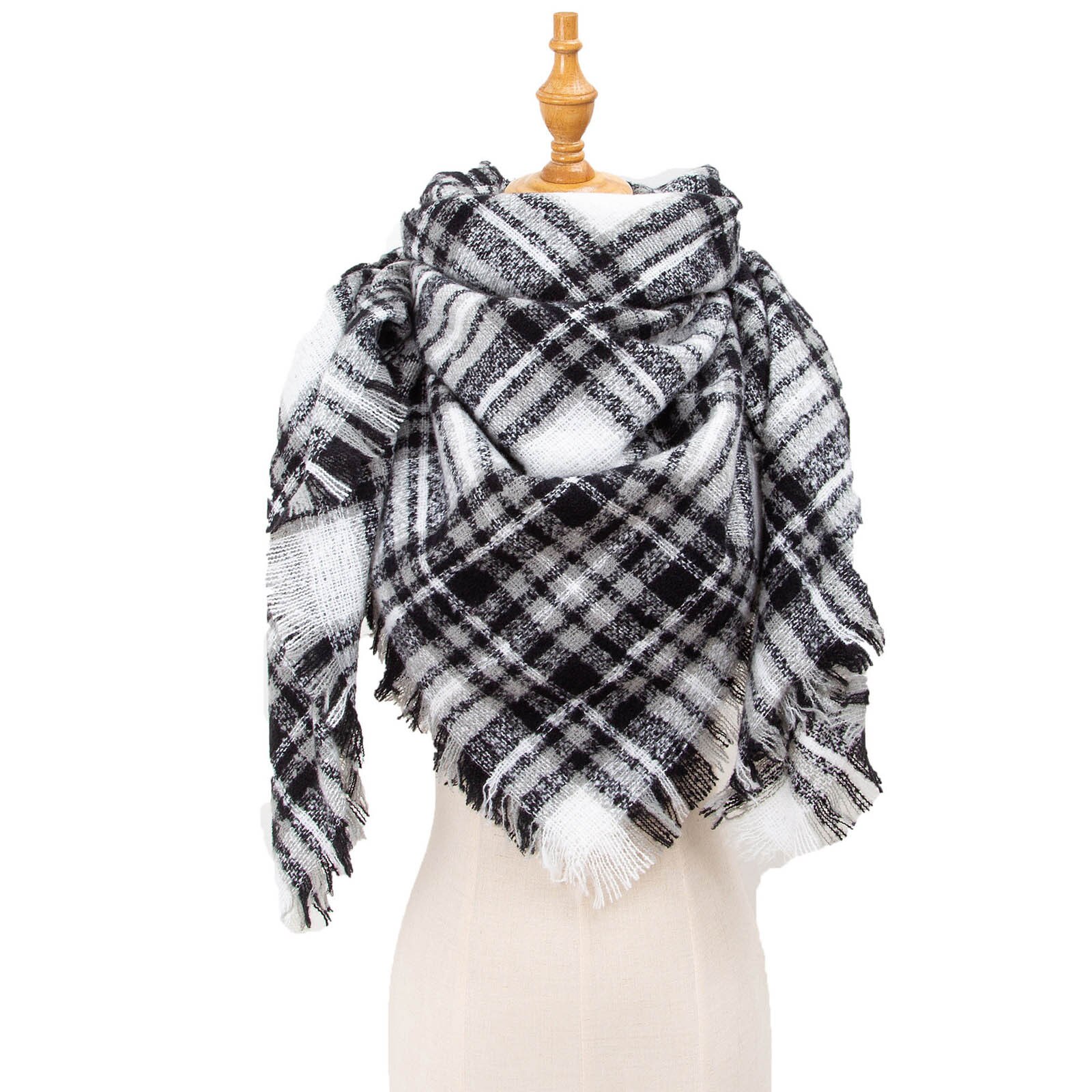 Womens Warm Long Shawl Wraps Large Scarves Knit Cashmere Tassel Plaid Scarf winter hijab scarf: BK