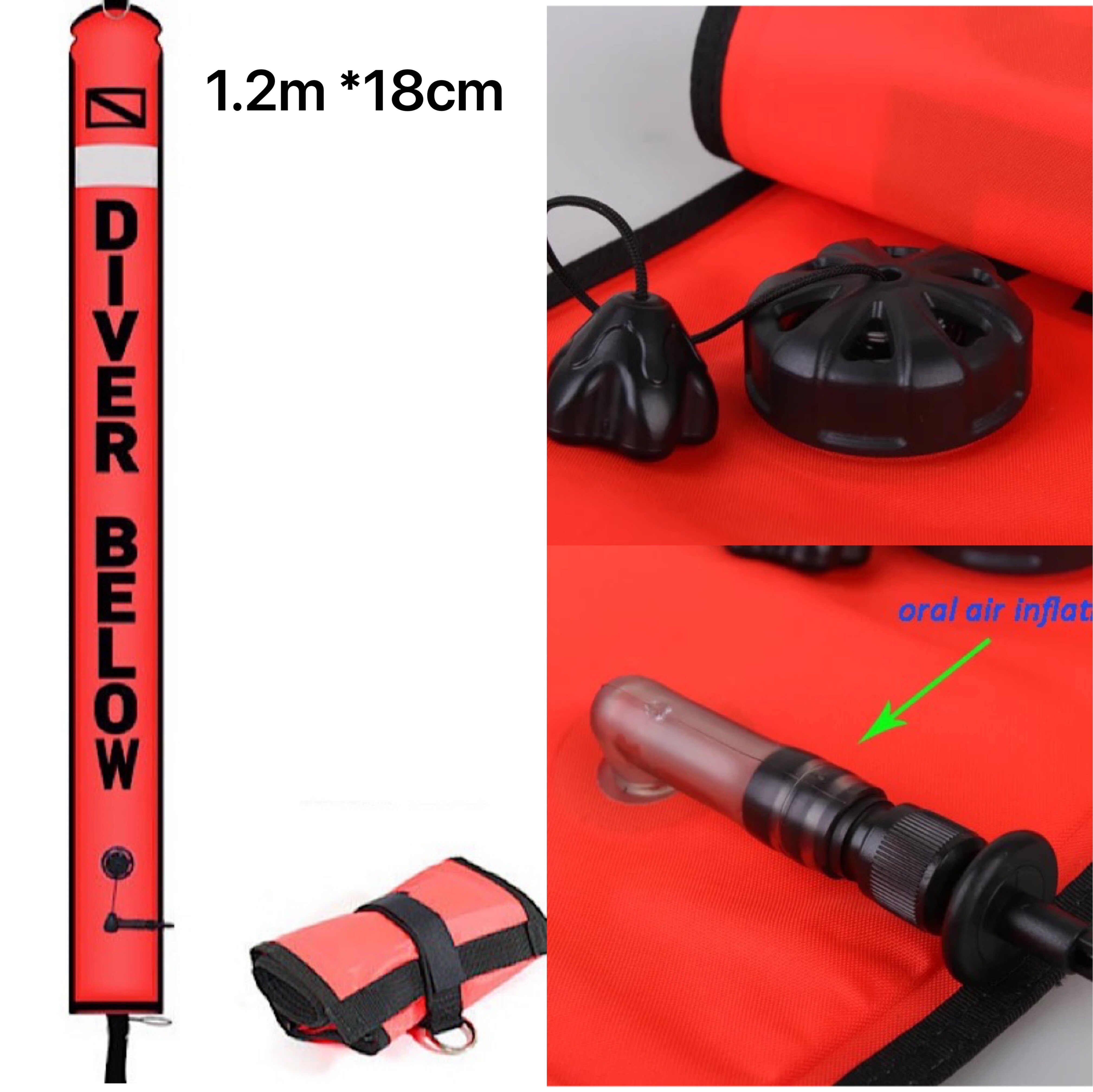 1,2/1.5/1,8 m Reflektierende Tauchen SMB Boje Zwei-Bühne Kopf Blasen Luft Mund Blasen 4,5 CM explosion-Proof Ventil Scuba Tauchen Ausrüstung: 1.2m 18cm orange