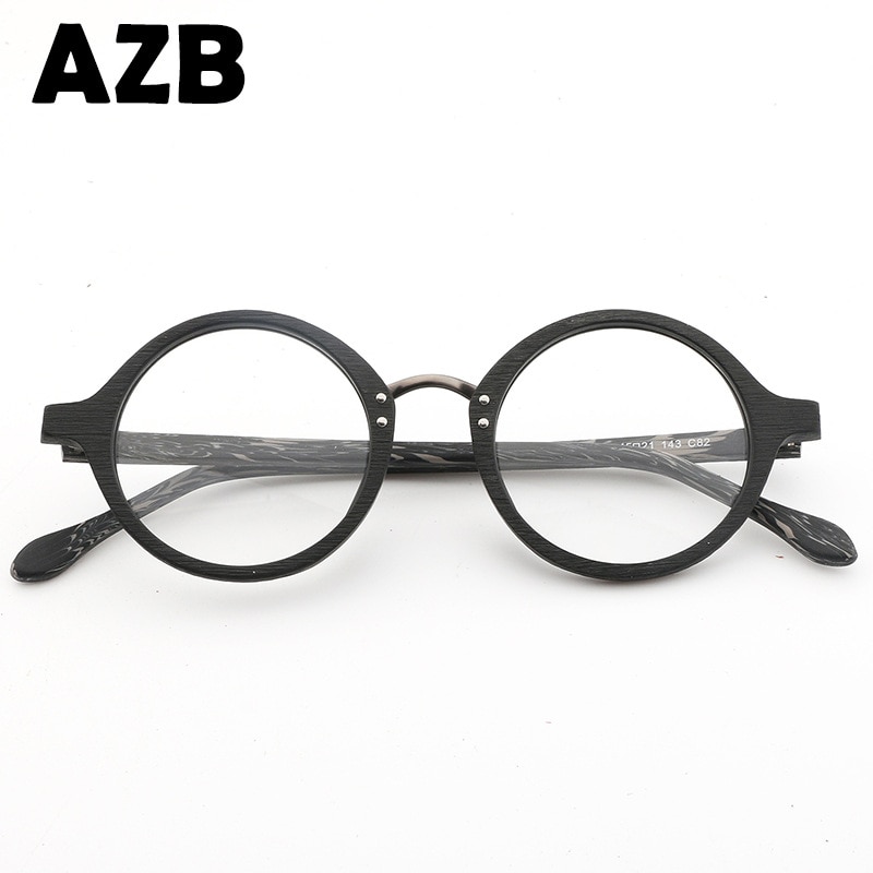 AZB Wooden Eyewear Frames Spectacle Retro Round Clear Glasses for Women Men Wood Optical Glasses Frame