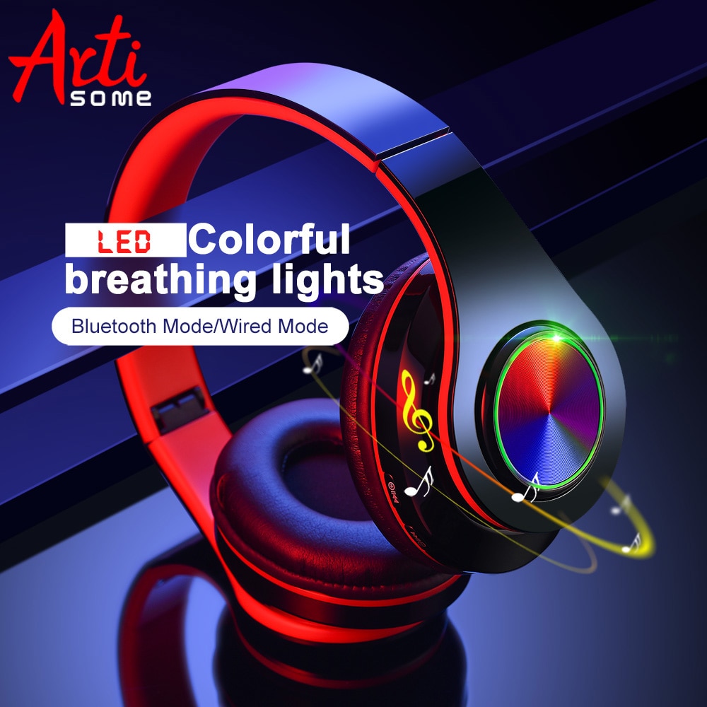 B39 led colorido respiração luzes portáteis dobrável, fm embutido, sem fio, bluetooth, fones com microfone, suporta cartão tf mp3 jogador do jogador