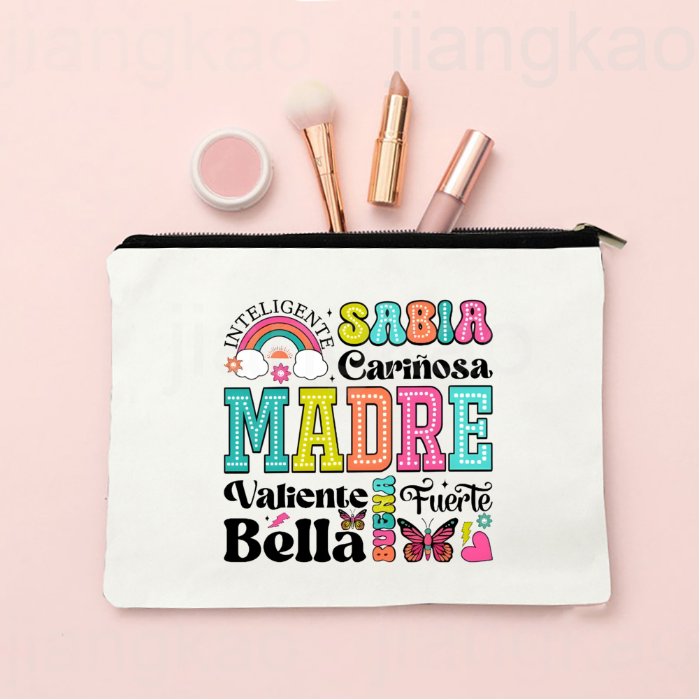 Spaans bedrukte make-uptas Reizen Neceser Toiletartikelen Opbergtas Vrouwelijke canvas cosmetische tassen Verjaardag Moederdag Cadeau voor moeder: Black