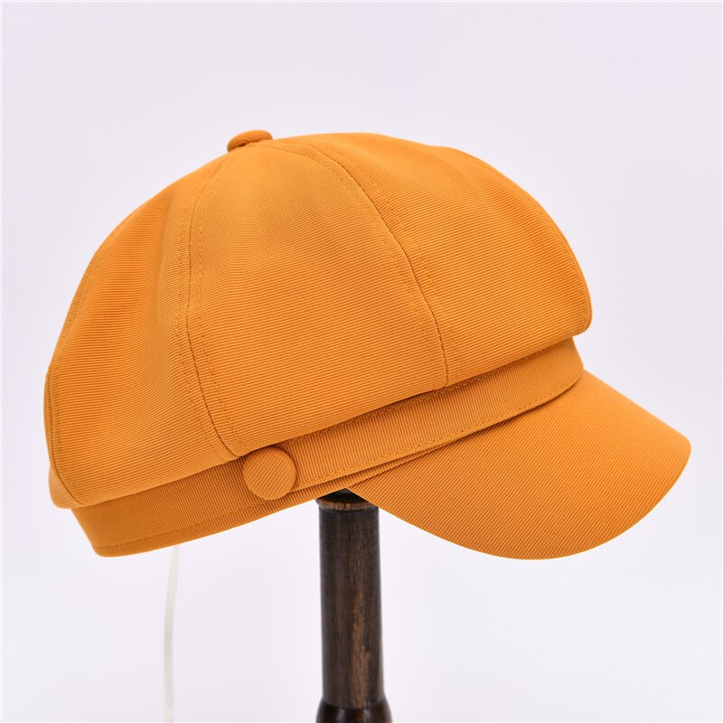 Vintage Newsboy Cap Women Octagonal Hat Casual Plaid Spring Ladies Plaid Painters Beret: Yellow