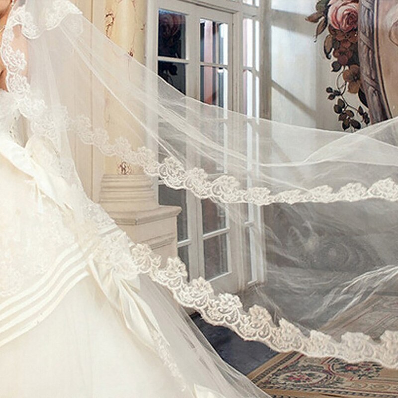 1.5 metr biały kolor długie welony ślubne jedna warstwa welon ślubny aplikacje długa koronka krawędź bez grzebienia akcesoria ślubne