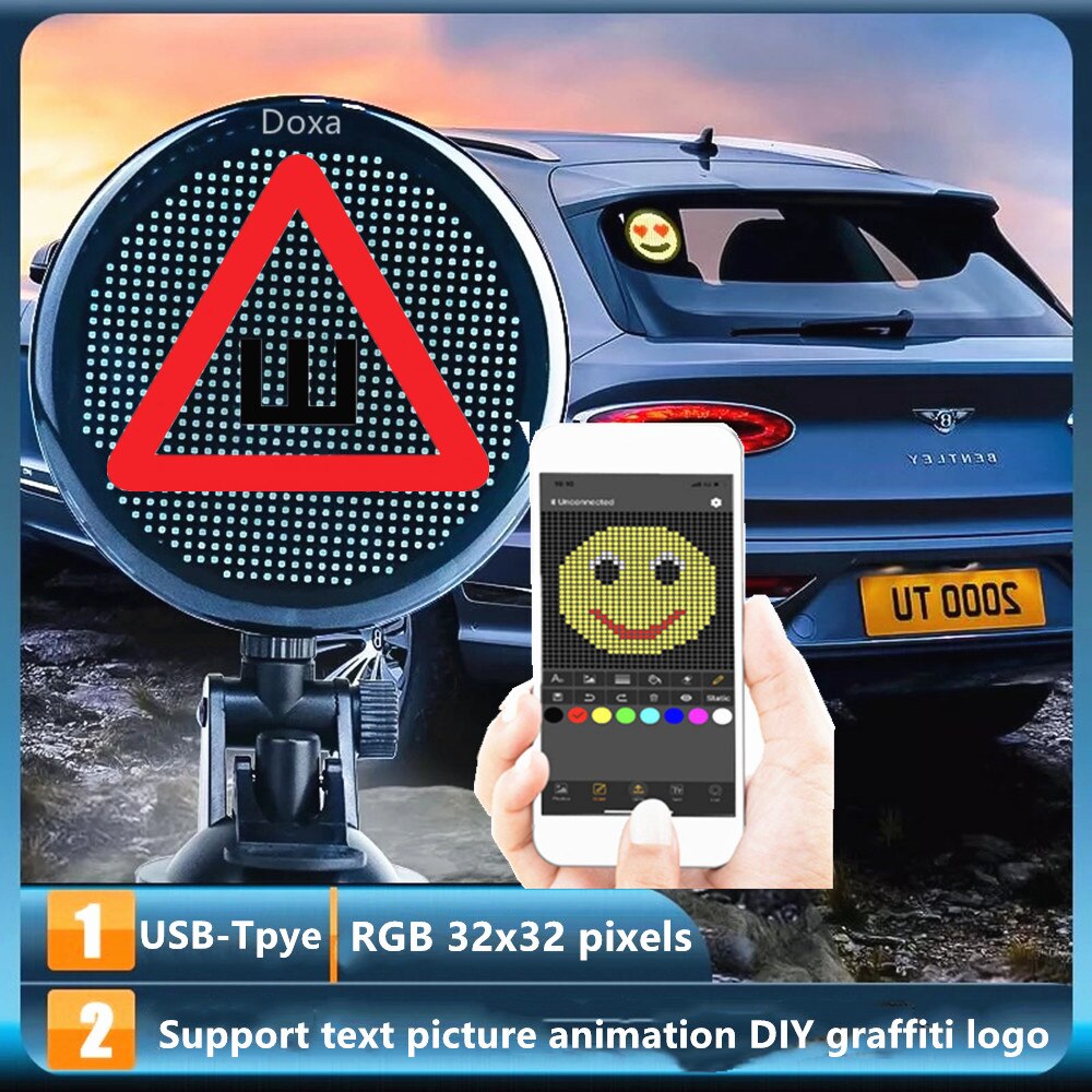 12v bil taxi bluetooth  p3 led skilt fullfarge display bord automatisk dekorativt vindu frontrute advarsel uttrykk lyspanel