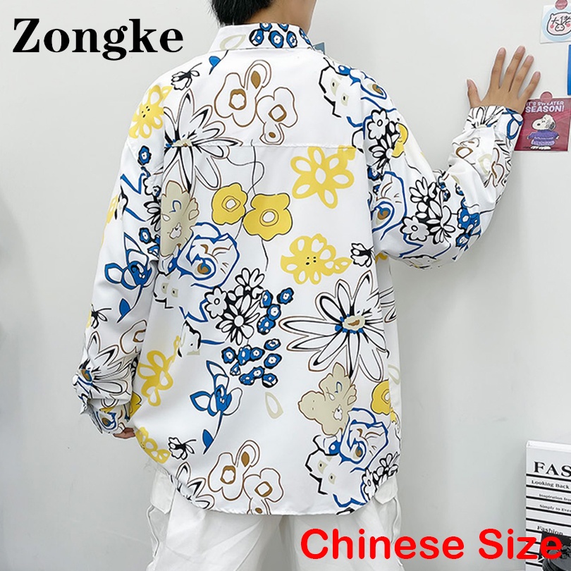 Zongke Bloemen Casual Shirts Voor Mannen Kleding Chinese Maat 4XL Koreaanse Lange Mouw Man Kleren 2022 Nieuwkomers