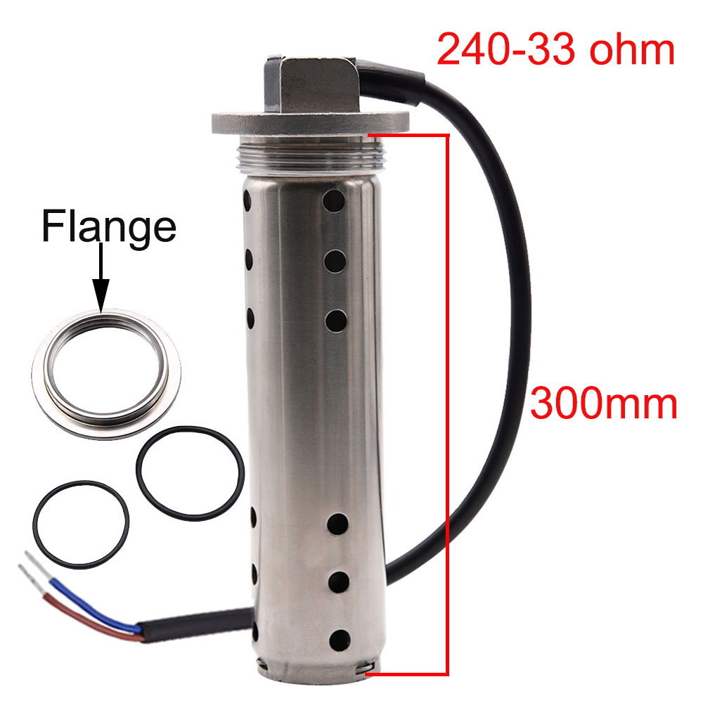 Spildevandsniveausensor med flange &amp; 52mm spildevandsniveaumåler til marinebåd bil spildevand sender rv vandtank niveau installation: 300mm-240 ohm