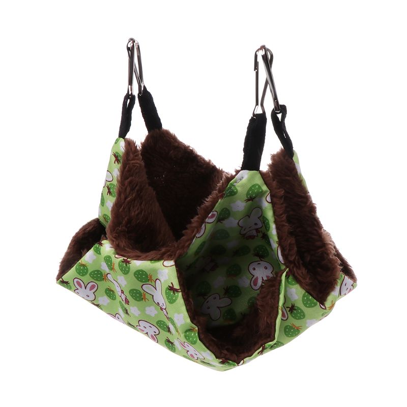 Hamaca de doble capa para mascotas, forro polar de felpa suave de invierno cálido nido colgante, cama para dormir, mascotas pequeñas, hámster, ardilla, Chinchilla, cerdo: Verde / L