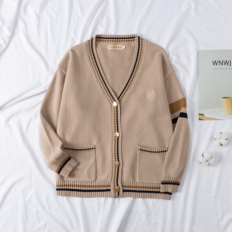 Shui Yuan Ding-cárdigan de punto de manga larga, suéter con cuello en V, prendas de vestir para uniforme escolar JK DK, ropa para estudiantes, primavera y otoño
