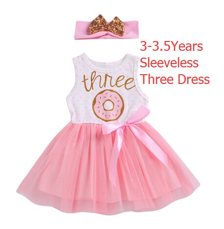 Citgeett 1st/2nd/3rd Geburtstag Baby Mädchen Donut Polka Dot Tüll Tutu Prinzessin Party Kleid Geburtstag 2 stücke: E2 Three Sleeveless