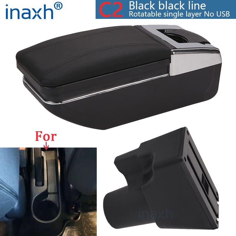 For Kia Picanto Armrest Box Picanto 3X-Line interior Retrofit parts car accessories Storage box car armrest No punching: C2 Black black NoUSB