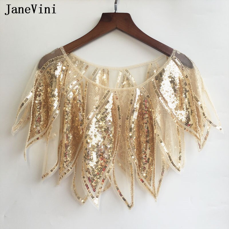 JaneVini – Veste boléro De Mariage bleu Royal, paillettes dorées, en Tulle, châle De fête, Cape De mariée